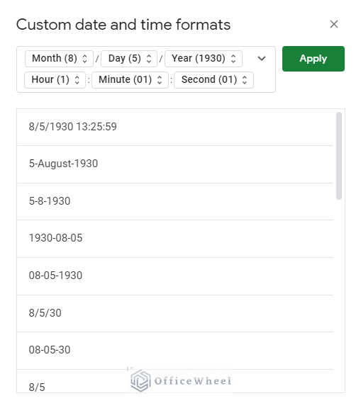 the custom date and time formats window